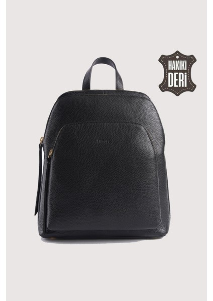 Hakiki Deri Kadın Sırt Çantası Siyah SMR9209
