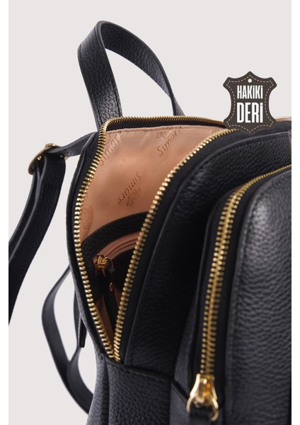 Hakiki Deri Kadın Sırt Çantası Siyah SMR9209 fırsatları