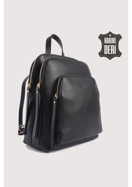 Hakiki Deri Kadın Sırt Çantası Siyah SMR9209 indirimleri