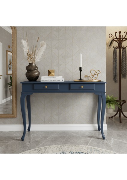 110 cm Masif Çekmeceli Lükens Koyu Mavi Dresuar