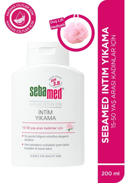 İntim Yıkama Jeli - Hassas Ciltler için ph 3.8 Dış Genital Bölge Temizleyici İntim Bakım Ürünü 200ml +Duş Lifi Hediyeli Set