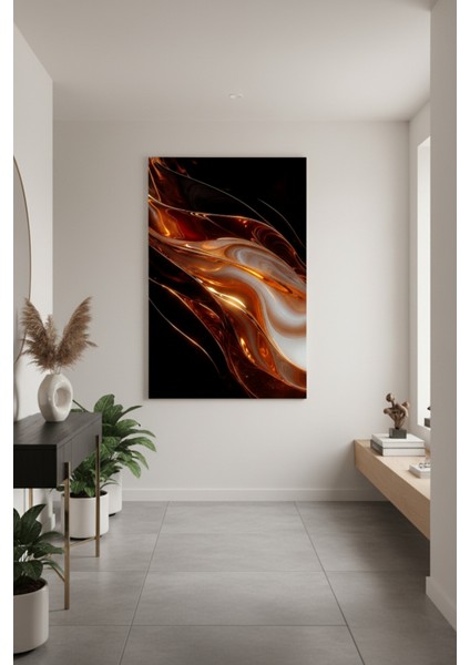 Lüks Bakır Parlaklığı Kanvas Tablo | Soyut Dalga Desenli Duvar Dekoru fiyatları