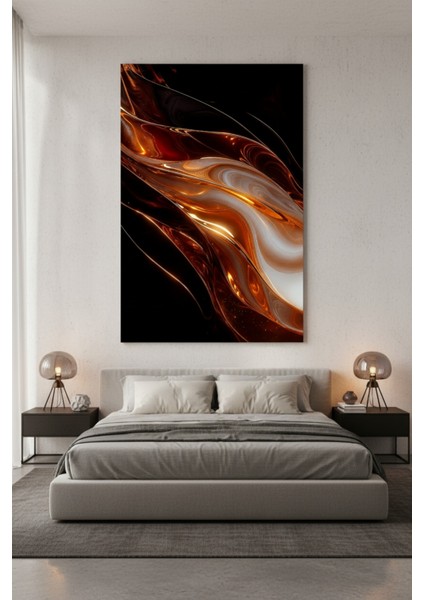 Lüks Bakır Parlaklığı Kanvas Tablo | Soyut Dalga Desenli Duvar Dekoru modelleri