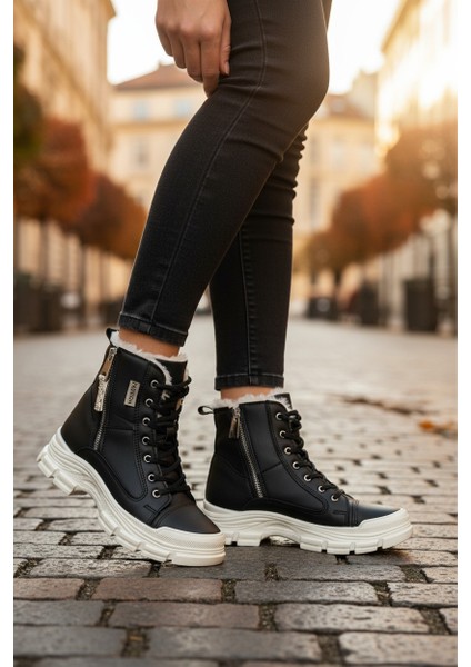 Conpax 5428 Siyah & Bej Kadın Fermuarlı & Bağcıklı Bot fiyatları