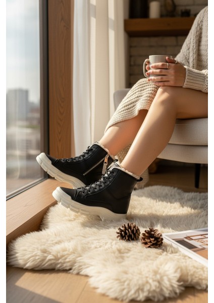 Conpax 5428 Siyah & Bej Kadın Fermuarlı & Bağcıklı Bot fırsatları