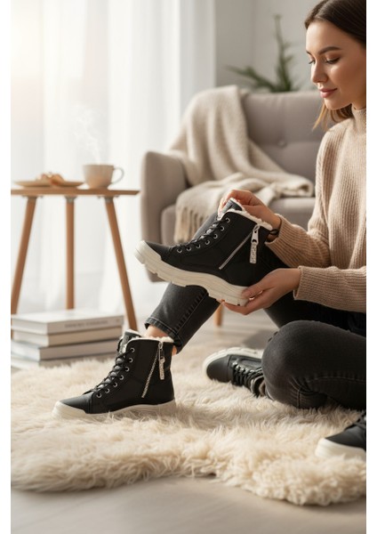 Conpax 5428 Siyah & Bej Kadın Fermuarlı & Bağcıklı Bot indirimleri