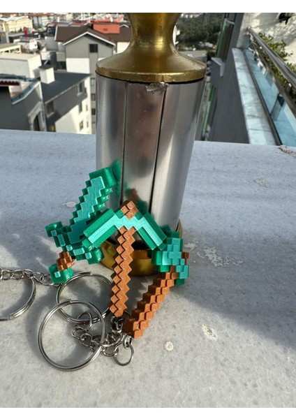 3'lü Minecraft Temalı 3D Baskı Piksel Anahtarlık Seti - Kılıç, Kazma ve Balta Modelleriyle Özel indirimleri