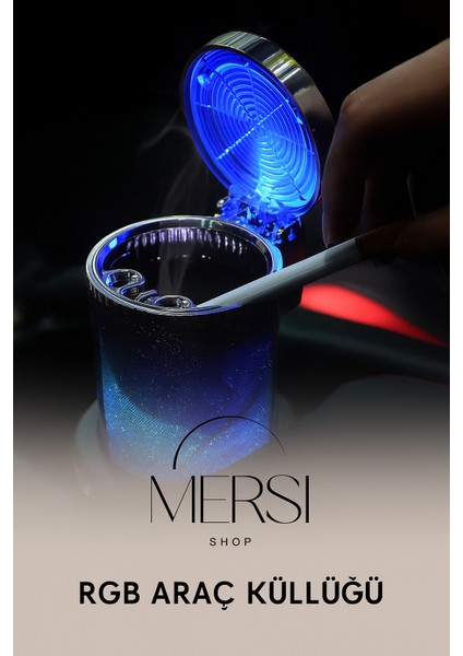 Rgb Işıklı Kapaklı Araç Içi Kokusuz Küllük | Bardaklık Uyumlu LED Aydınlatmalı Kül Tablası