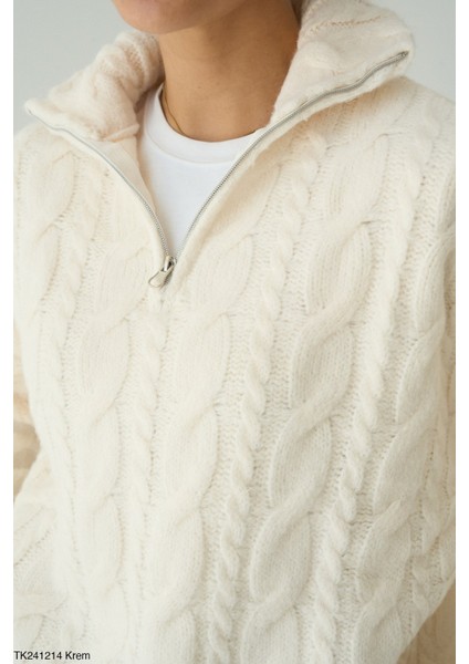 Kadın Yarım Fermuarlı Boğazlı Örme Triko Kazak fiyatları