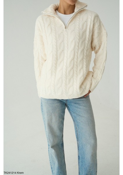 Kadın Yarım Fermuarlı Boğazlı Örme Triko Kazak modelleri