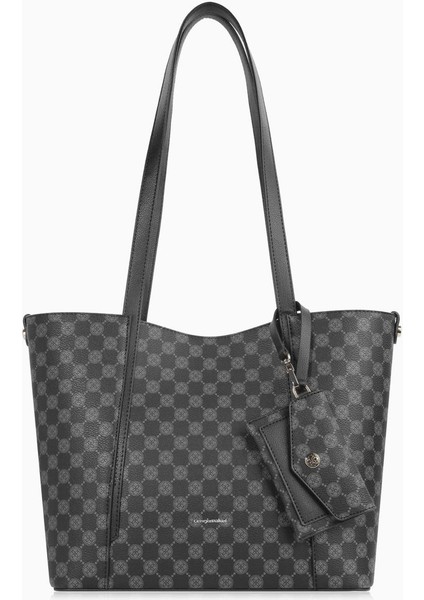 Kartlık Charm Detaylı Monogram Kadın El – Omuz Çantası – 7604P - Siyah