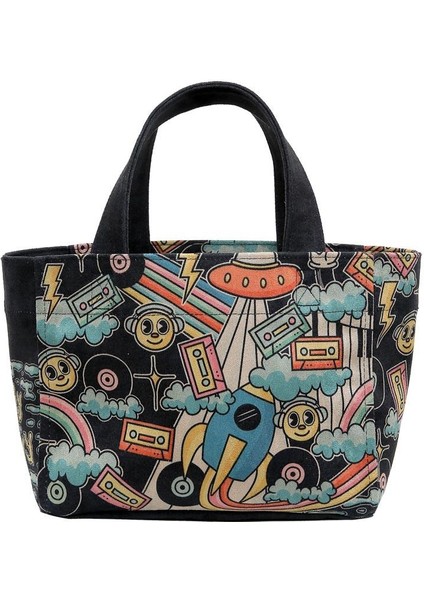 Kadın Vegan Siyah Medium Tote Bag - Stay Groovy Tasarım fiyatları