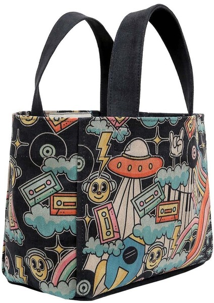 Kadın Vegan Siyah Medium Tote Bag - Stay Groovy Tasarım modelleri