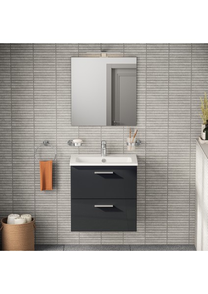 Mia 75102 Banyo Dolabı Seti Çekmeceli 60 cm Antrasit modelleri