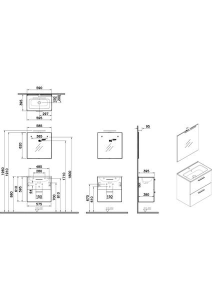 Mia 75102 Banyo Dolabı Seti Çekmeceli 60 cm Antrasit