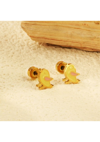 Sevimli Kuş Model Çelik Çocuk Küpesi - Vidalı Kapama fırsatları