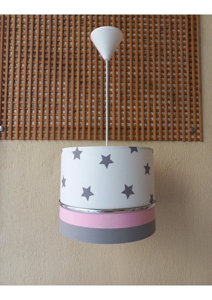 Beyaz Gri Pembe M-0350 Kumaş Kaplama Yıldızlı Çocuk Odası ve Bebek Odası Avize Aydınlatma Sarkıt modelleri