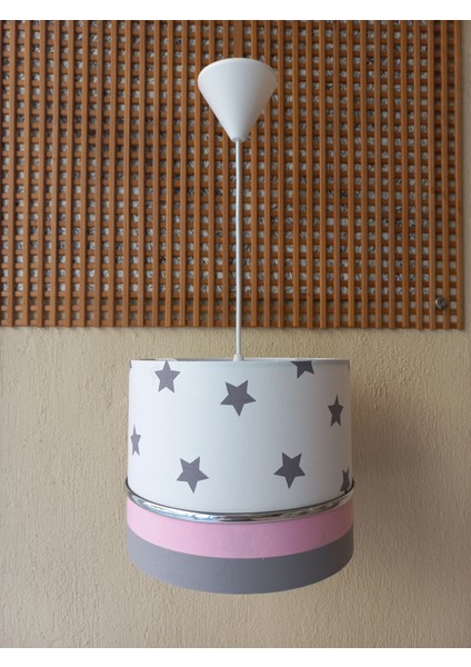 Beyaz Gri Pembe M-0350 Kumaş Kaplama Yıldızlı Çocuk Odası ve Bebek Odası Avize Aydınlatma Sarkıt fırsatları
