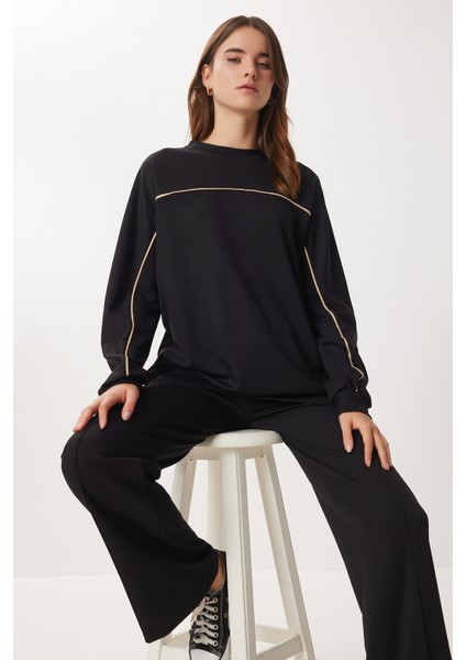 Kontrast Şeritli Modal Alt-Üst Takım LCI0062 Siyah fiyatları