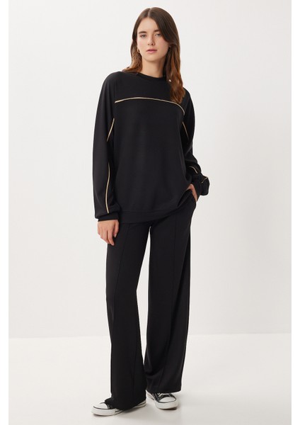 Kontrast Şeritli Modal Alt-Üst Takım LCI0062 Siyah modelleri