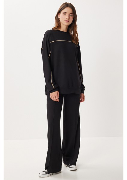 Kontrast Şeritli Modal Alt-Üst Takım LCI0062 Siyah fırsatları