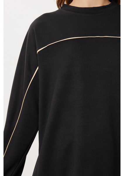 Kontrast Şeritli Modal Alt-Üst Takım LCI0062 Siyah indirimleri