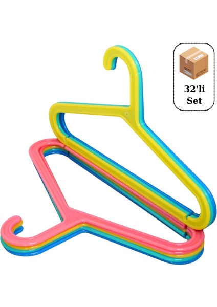 32 Adet Plastik Çocuk Askısı, Bebek Askılığı, Elbise Askısı, Renkli Askı, Slim Askı