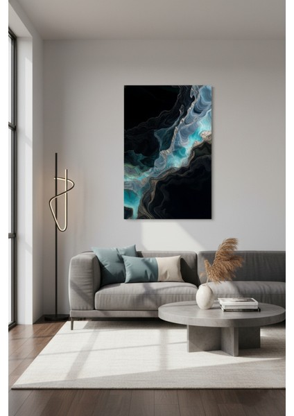Lüks Mavi Siyah Soyut Kanvas Tablo | Modern Duvar Dekoru