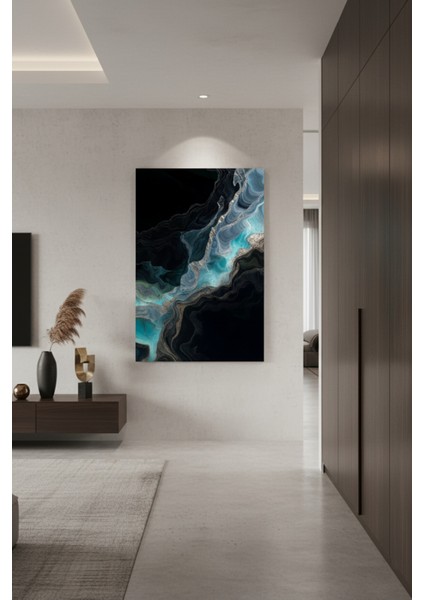 Lüks Mavi Siyah Soyut Kanvas Tablo | Modern Duvar Dekoru fiyatları