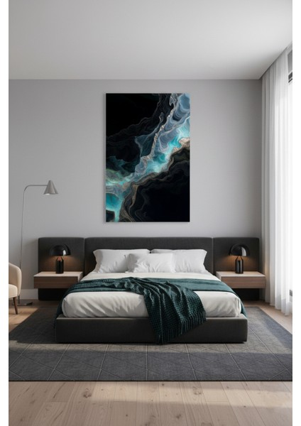 Lüks Mavi Siyah Soyut Kanvas Tablo | Modern Duvar Dekoru modelleri