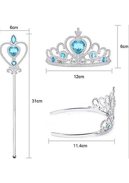 Frozen Elsa Tacı Saç ve Asa Seti – Karlar Ülkesi Prenses Aksesuar Seti