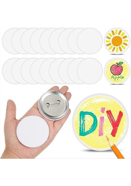 20 Paket Kendin Yap Beyaz Düğme Iğneleri 2,25 Inç/58 mm Boş El Sanatları Düğmesi (Yurt Dışından)