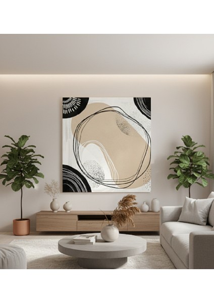 Modern Soyut Sanat Kanvas Tablo | Minimalist Siyah ve Bej Duvar Dekoru