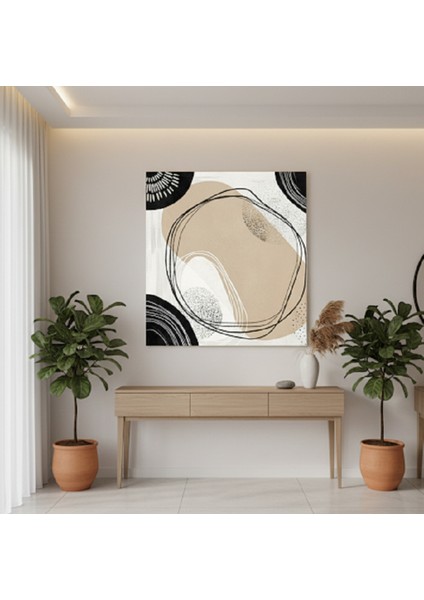 Modern Soyut Sanat Kanvas Tablo | Minimalist Siyah ve Bej Duvar Dekoru fiyatları