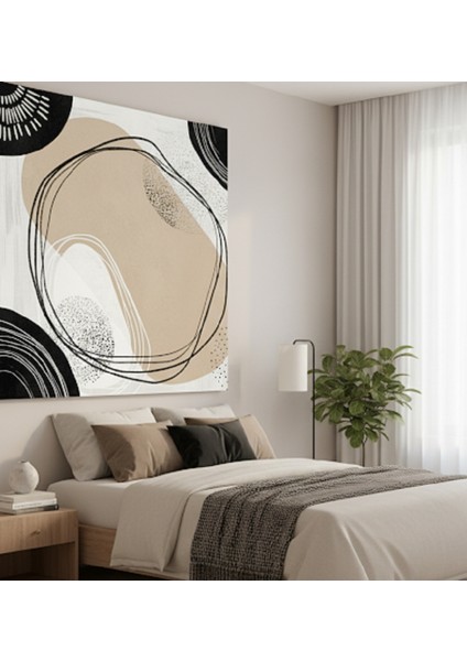 Modern Soyut Sanat Kanvas Tablo | Minimalist Siyah ve Bej Duvar Dekoru modelleri