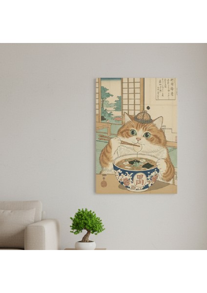 Neşeli Kedi ve Ramen Ziyafeti - Ev ve Restoran Için Şık ve Komik Kanvas, Japon Tarzı Tablo modelleri