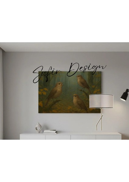 Kuşlar ve Sonbahar Manzarası Kanvas Tablo, Su Yeşili Kanvas,doğa Temalı Tablo