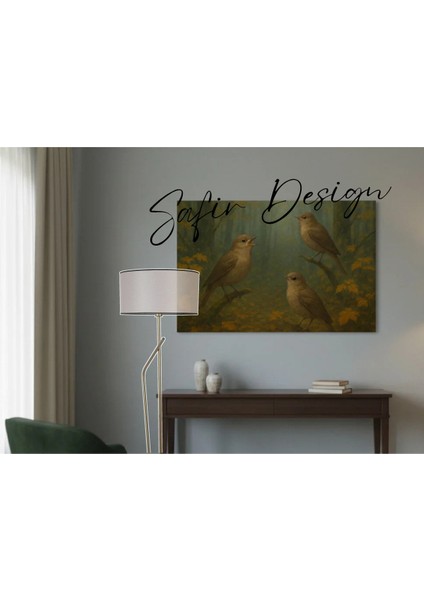 Kuşlar ve Sonbahar Manzarası Kanvas Tablo, Su Yeşili Kanvas,doğa Temalı Tablo fiyatları