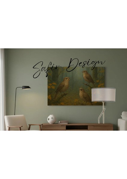 Kuşlar ve Sonbahar Manzarası Kanvas Tablo, Su Yeşili Kanvas,doğa Temalı Tablo modelleri