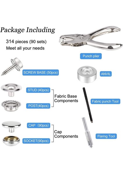 Tuval Çıtçıt Takımı, Paslanmaz Çelik Çıtçıtlar, Ayarlama Aleti 314 Parçalı (Yurt Dışından) modelleri