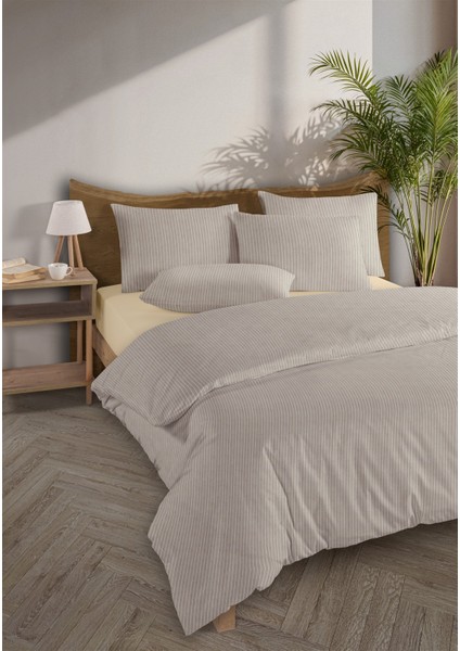 Chıc %100 Pamuk Ranforce Akay Bej Ipliği Boyalı Nevresim Takımı Çift Kişilik - 200X220 cm