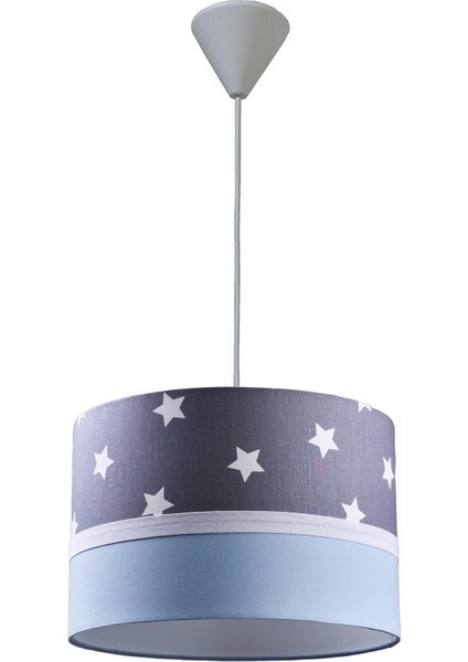 Gri Yıldızlı Mavi M-344 Kumaş Kaplama Çocuk Odası ve Genç Odası Avize Aydınlatma Sarkıt fiyatları
