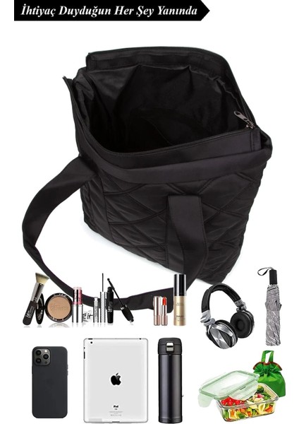 Orijinal Puf Kumaş Kabartmalı Kapitone Shopper Omuz Çanta Şişme Tote Paraşüt Kumaş Kol Çanta Büyük modelleri