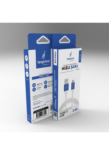 Tıtan C34 Type-C - USB Kablo 3.4A 100CM 20'li Koli indirimleri
