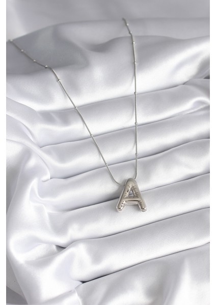 316L Çelik Gümüş Renk Bubble "a" Harf Model Kadın Kolye