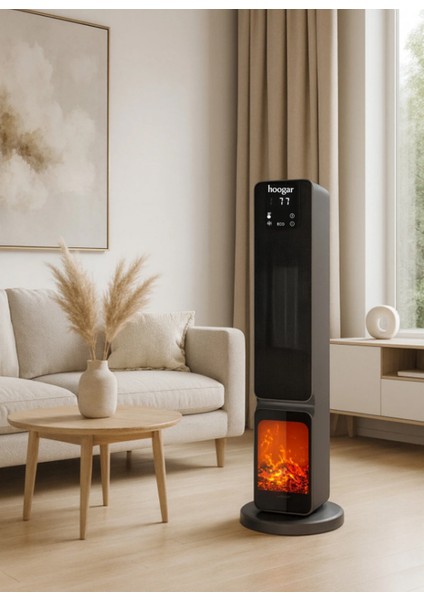 German 2701 L Grey OLED Şömineli Ekran Dijital Göstergeli Kule Tipi Seramik Fanlı Isıtıcı