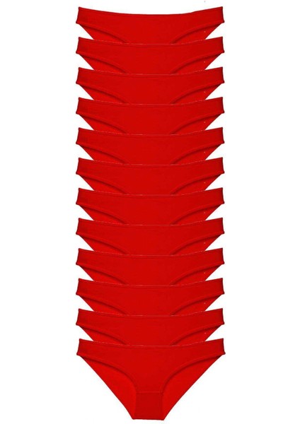 12 Adet Süper Eko Set Likralı Kadın Slip Külot Kırmızı