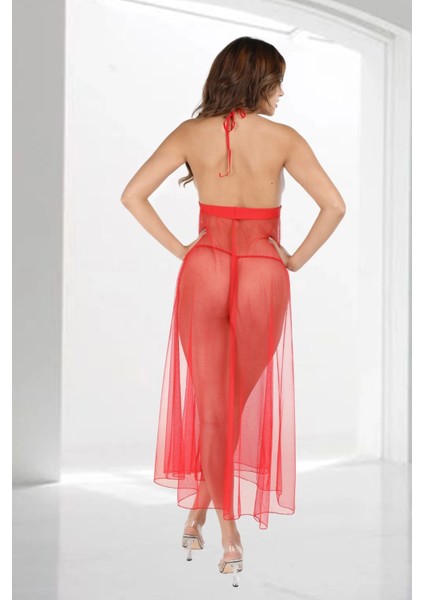 Kırmızı Dantelli Tül Gecelik - M057 fırsatları