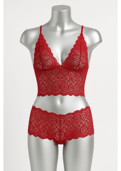 Kadın Kırmızı Dantel Bralet Şort Takımı – Tutkulu ve Çekici Iç Giyim modelleri