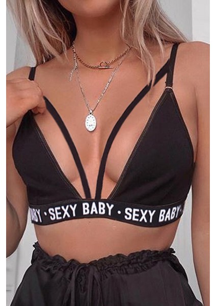 Kadın Siyah Yazı Detaylı Ipli Sütyen Takımı fiyatları